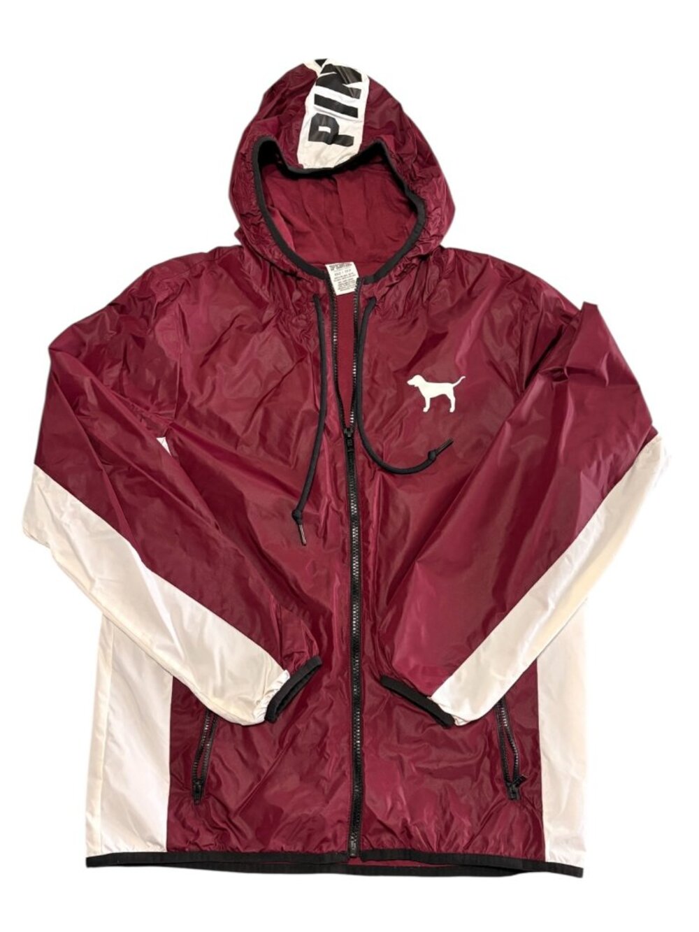 Victoria's Secret PINK Full Zip Hooded Maroon Windbreaker Rain Jacket Size XS-S